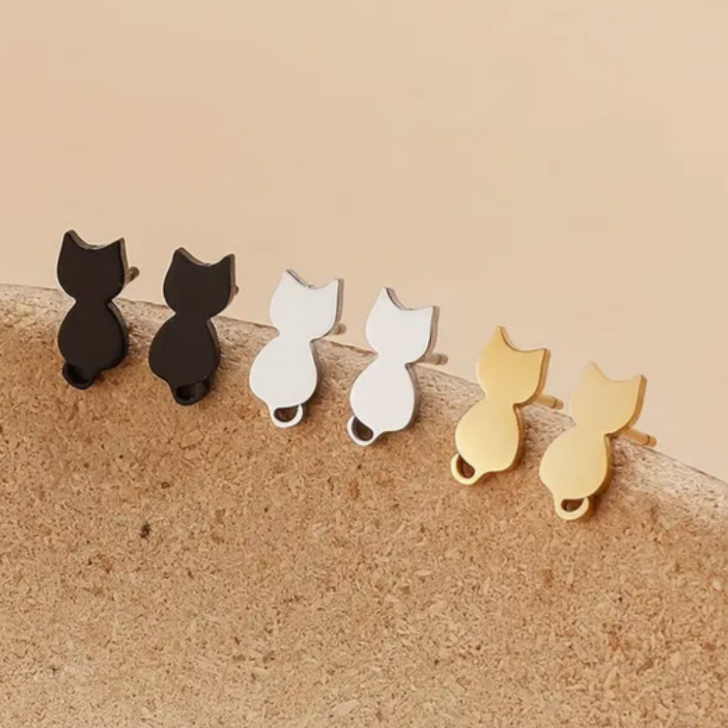 Cat Silhouette Stainless Steal Stud Earrings Nwt